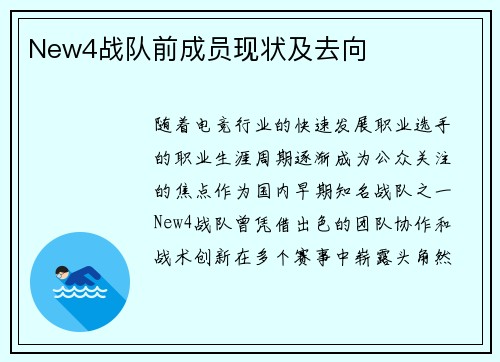 New4战队前成员现状及去向